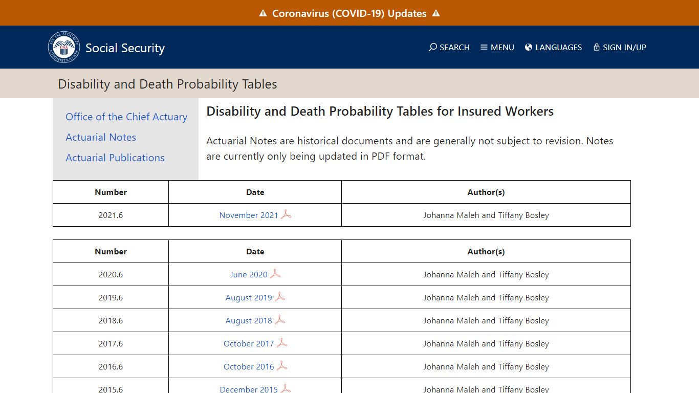 Disability and Death Probability Tables - Social Security Administration